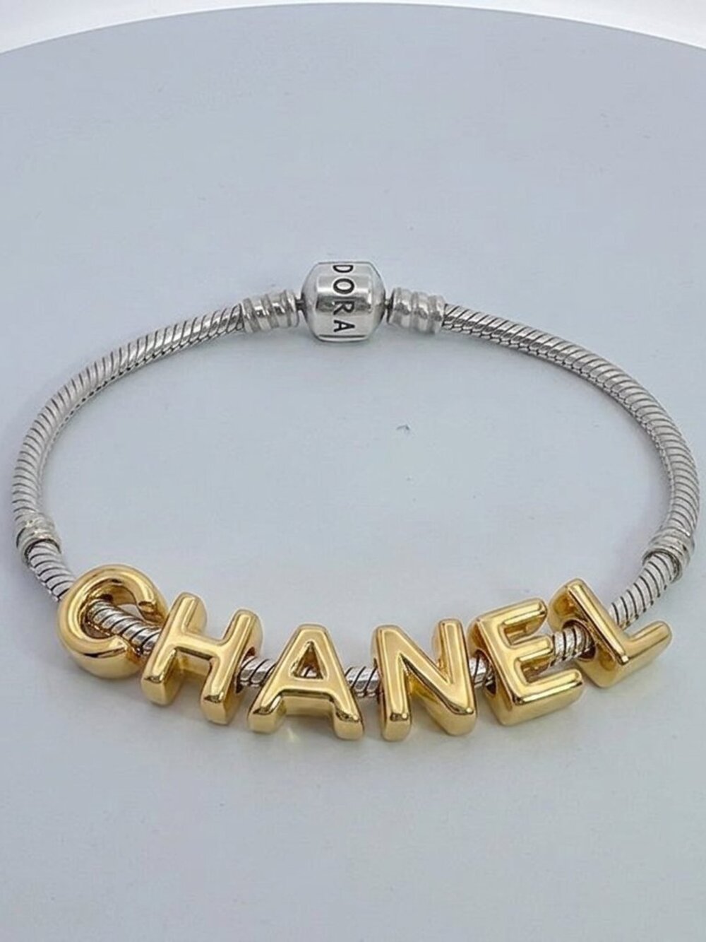 Pandora Bracelet Silver build LUXURY NAME any 8 Letters Gold Pull Through Charms - Picture 3 of 17
